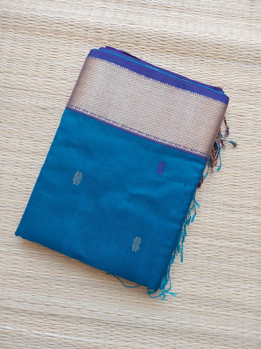 Maheswari Silk Sari - shades of blue