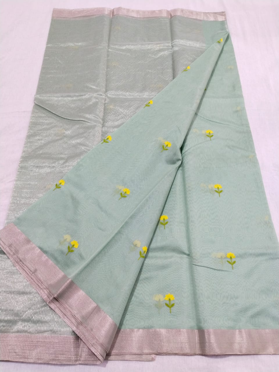 Pale green chanderi sari