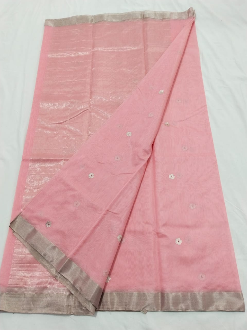 Pretty peach chanderi sari