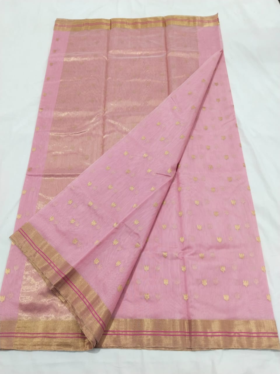 Lotus motifs pink chanderi sari