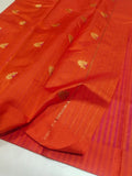 Orange Chanderi Silk Sari with Golden Motifs
