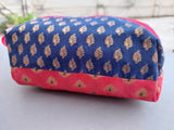 Pink and blue benaras fabric pouch
