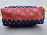 Pink and blue benaras fabric pouch