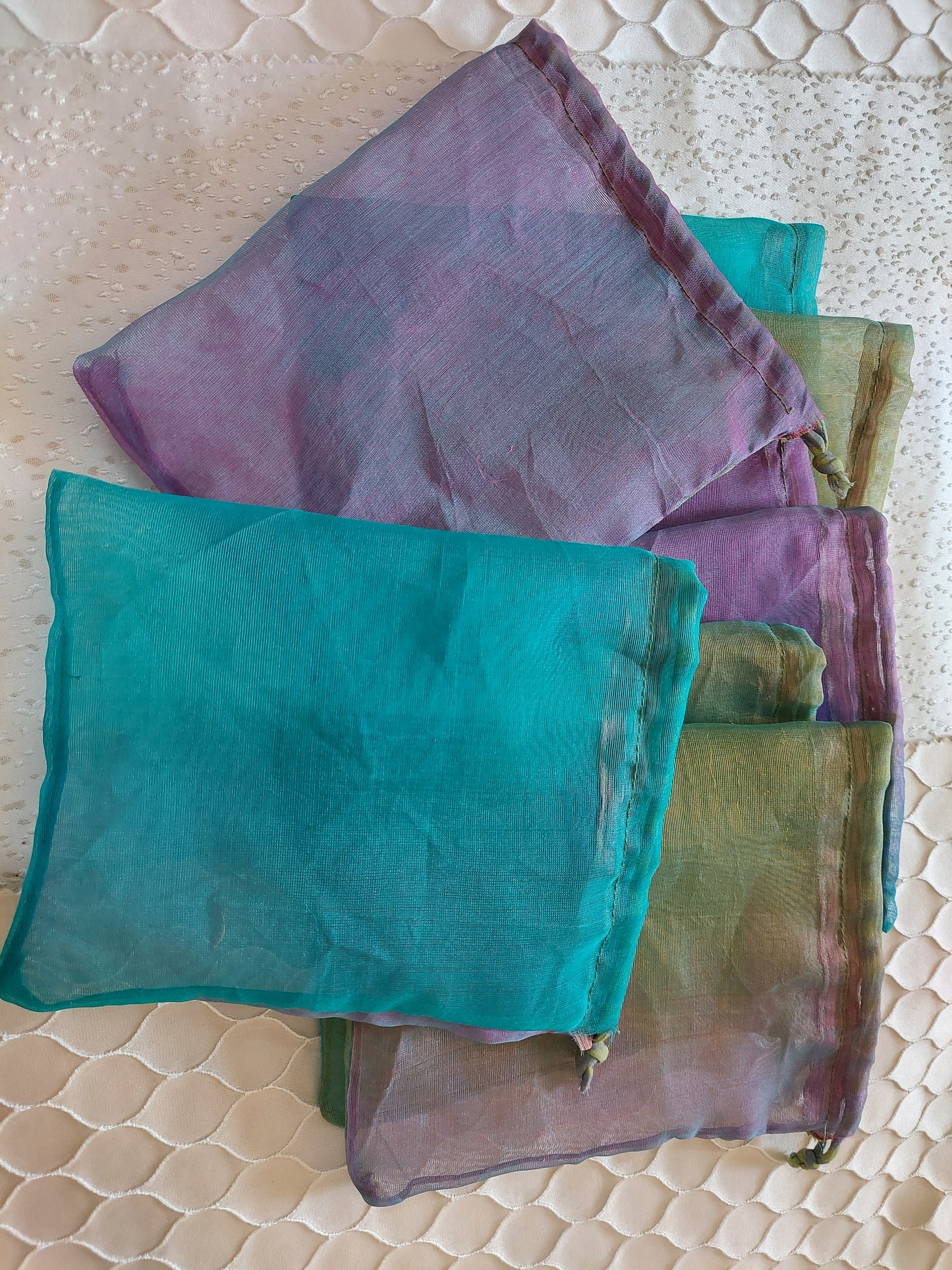 Shades of green and blue - draw string bags