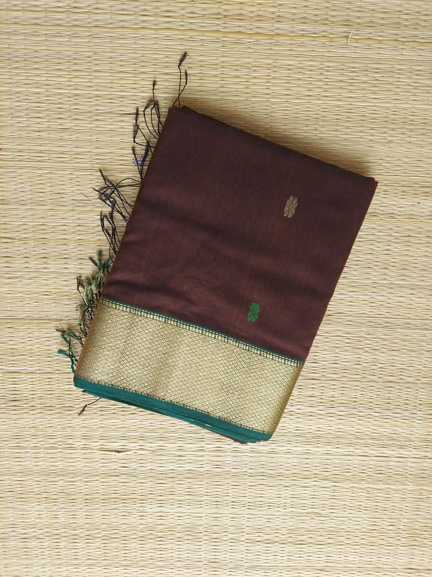 Dark brown and green combination sari