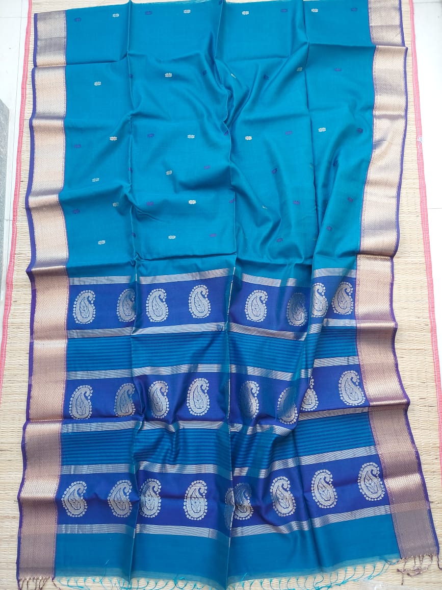 Maheswari Silk Sari - shades of blue
