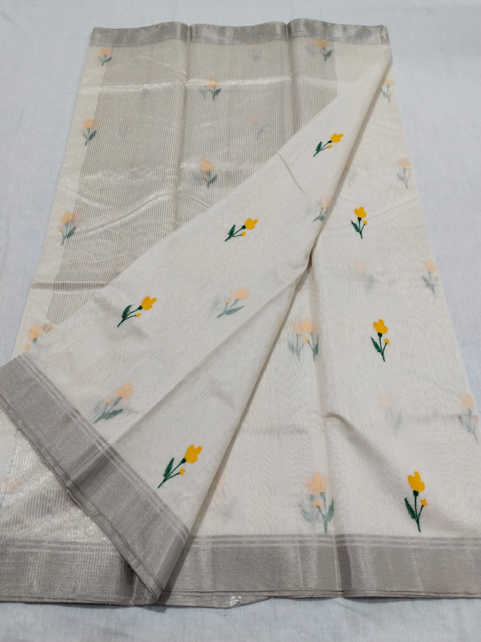 White chanderi sari