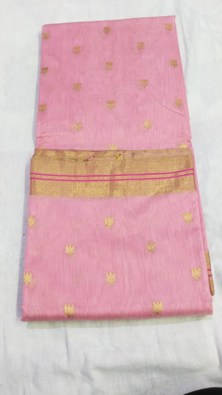 Lotus motifs pink chanderi sari