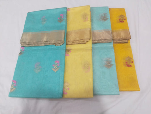 Double color motifs golden border chanderi sari
